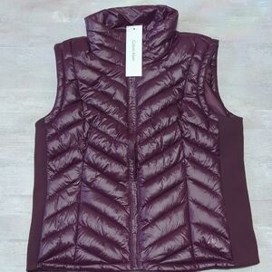 Calvin Klein Quilted Vest In Passion Plum Chevron Quilted Design